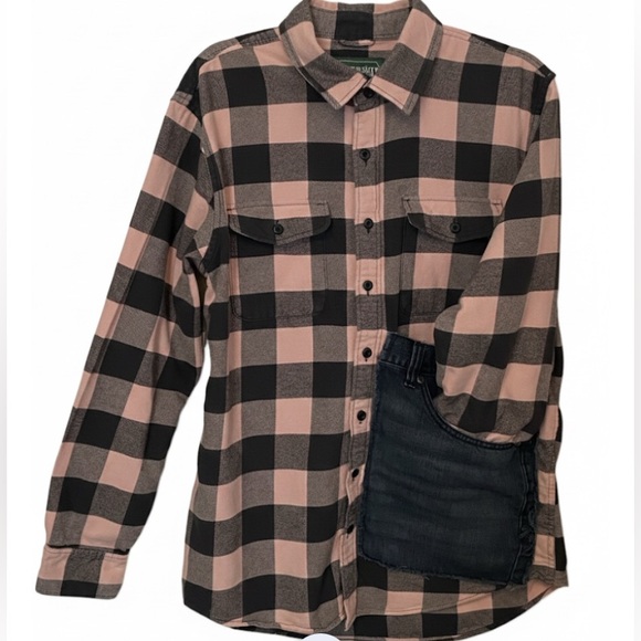 American Eagle Upcycled Flannel Led Zeppelin Patch Shirt Denim Pocket Large - Picture 4 of 13